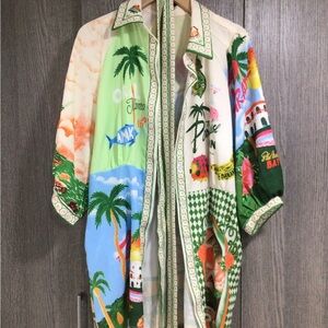 Tropical Print Long Sleeve Maxi Dress - Green Multi